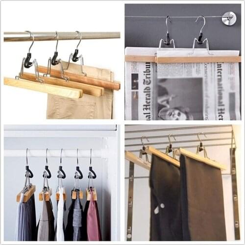 8 Piece Wooden Series Slack Hangers Non-Slip Wood Pants Hangers with 360 Degree Rotation Anti-Rust Hook Clip Hangers for Pants