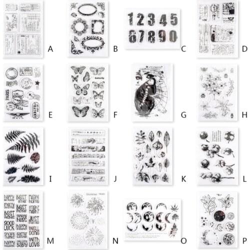 95AA Retro Multi Element Scrapbooking Clear Stamps Elegant Frame Butterfly Flowers Leaves Letters Clear Stamps for Card DIY