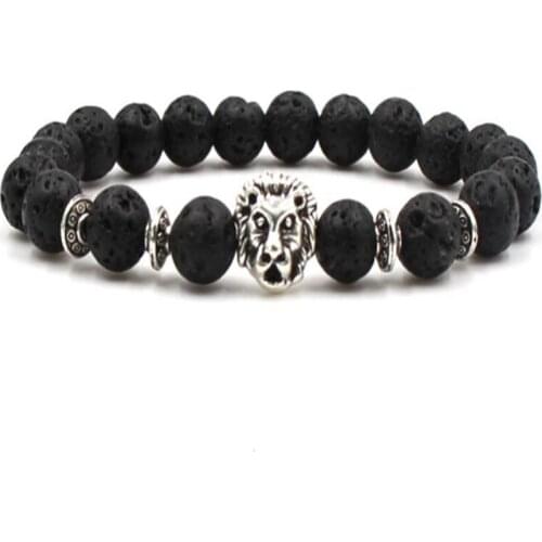 8mm Volcanic Gemstone Mala bracelet 7.5 inches Men Healing Handmade Tibet silver Lucky Pray Stretchy Sutra Monk Energy Wristband