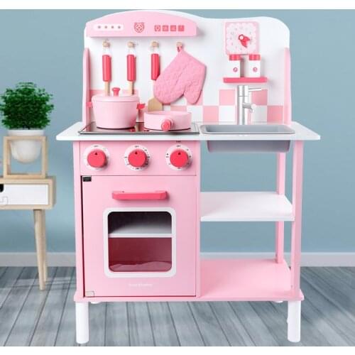 Childrens Wooden Simulation Cooking Kitchen Nursery Baby Toys Wooden House Sounding Kitchen Set