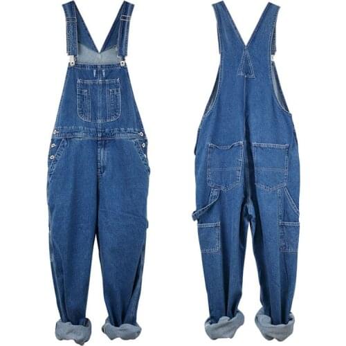 New Loose Jeans Men Overalls Bib Denim Jumpsuits Workwear Straight Cargo Pants Hip Hop Retro Blue Trousers Large Size 28 - 50