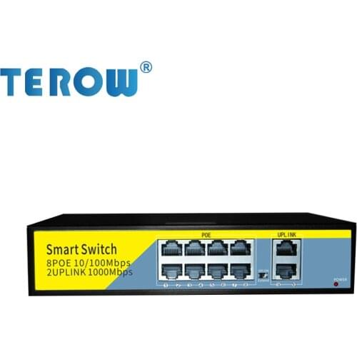 TEROW POE Gigabit Ethernet Switch 52V with 8-Port POE+2 Uplinks for Wireless AP or Network Surveillance Camera 0-250 Meters
