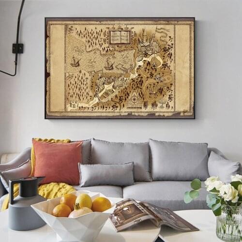 Harry Magic World Old Map Canvas Art Posters and Prints Vintage Map Paintings on the Wall Art Picture For Living Room Wall Decor