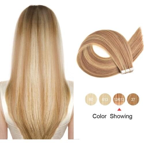 Gazfairy 12''-22'' Tape In Human Hair Extensions Seamless PU Skin Weft Double Drawn Remy Tape Ins For Russians/ Europeans