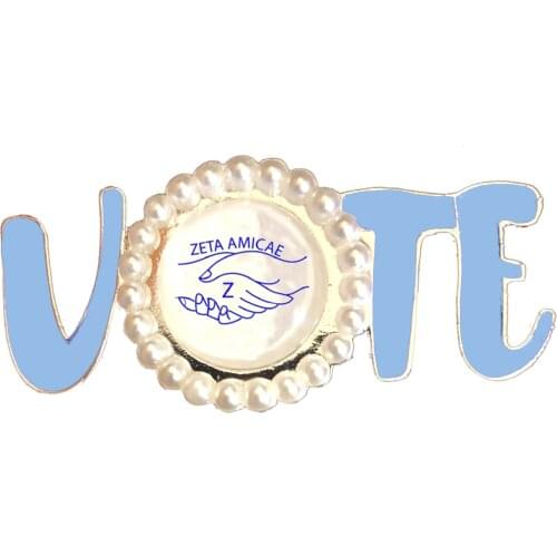 Sorority Greek ZETA AMICAE Pearl VOTE Pin Lady Brooch