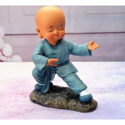 Kungfu Little Monk Sculpture Chinese Style Resin Hand-carved Buddha Statue Cute Home Decoration Accessories Gift Statue