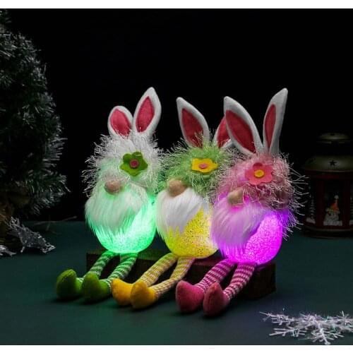 New 35x8CM Gnome Doll Led Easter Gnomes Bunny Gnomes Doll Plush Toy Ornaments Home Decorationy With 3 Button Batteries