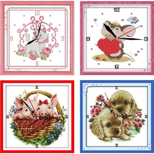 Joy Sunday Animal Wall Clock Cross Stitch Kits Embroidery Counted 11CT 14CT Printed Needlework Stamped Decor Handmade Gifts Sets
