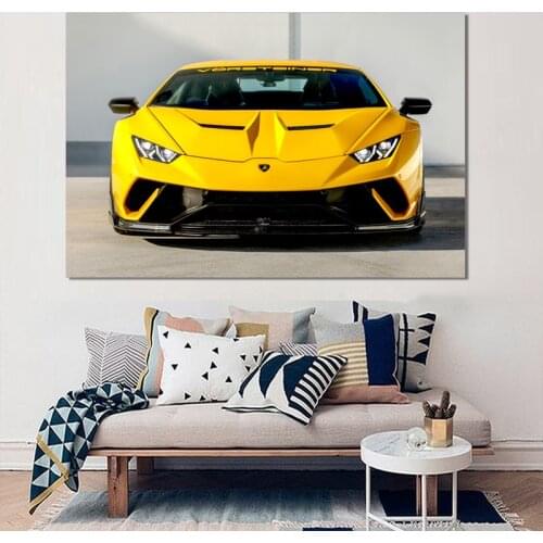 Silk Painting DIY Wall Art Vehicles Aventador Huracan yellow Car Supercar Canvas Posters and Prints Modern Home Decorations