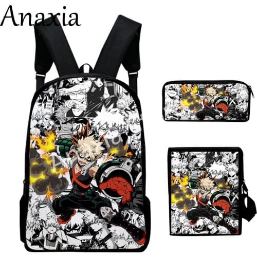 Bakugou katsuki merch backpack set 3 pieces lightweight youth school bag 3D printing messenger bag pencil case