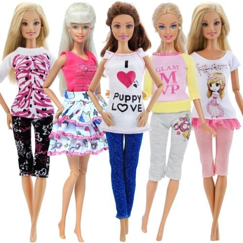 5 Set Doll Outfit Fashion Casual Wear Dress Girl Skirt Shirt Vest Trousers Clothes for Barbie Doll Accessories DIY Kid Toys