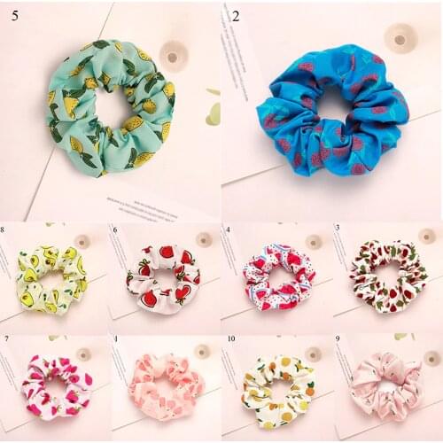 Korea Cute Avocado Fruit Print Floral Scrunchies For Women Hair Accessories Elastic Hair Rubber Band Hair Rope Hair Ties Ring