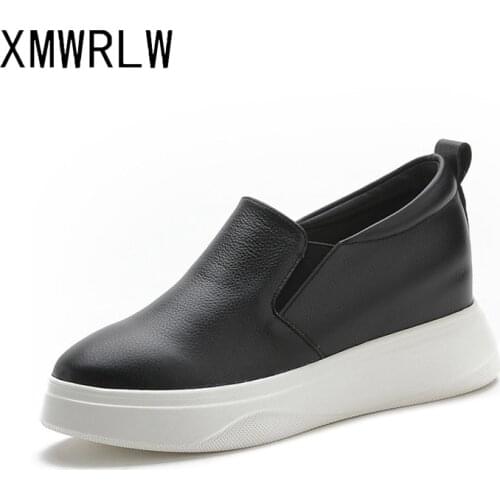 XMWRLW Womens Chunky Sneakers Spring Autumn Genuine Leather Women Shoes Casual Slip on Female Shoes High Heels Women Sneakers