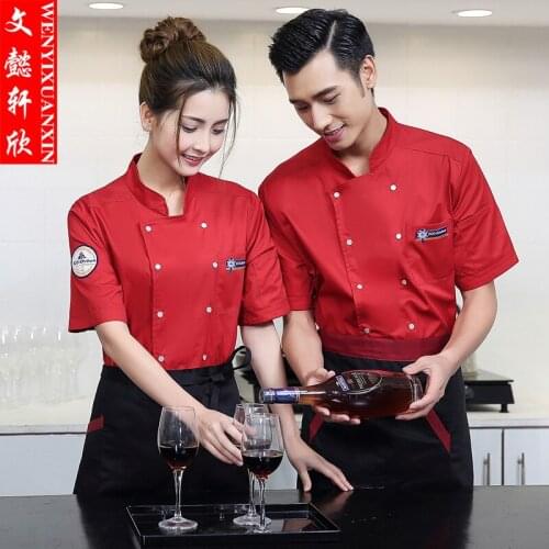 Summer Short Sleeve Chef Jacket High Quality Durable Hotel Kitchen Cook Clothes Men Chef Uniform 4 Colors Plus Size B-6454
