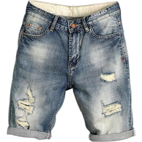 2019 New Summer Mens Jogger Ripped Denim Shorts Hole Pop Streetwear Male Jeans Thin Fashion Brand Male Jeans