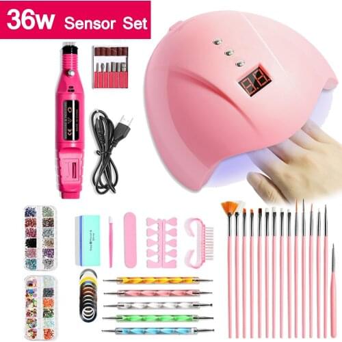 Nail Set 36w UV LED Nail Dryer with Electric Nail Drill Nail Art Kits DIY Decoration Sliders Tools Nail Suit