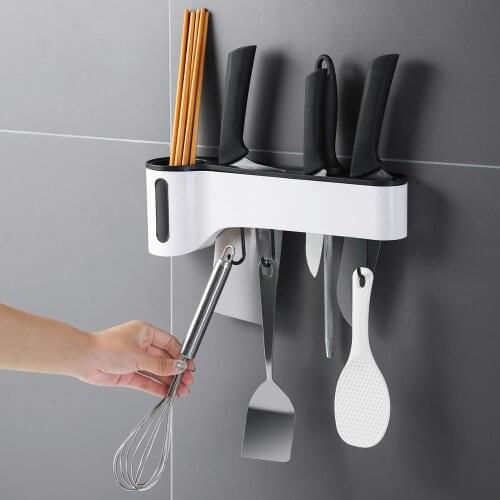 Plastic Knife Holder And Chopstick Cage Integrated Wall-Mounted Kitchen Storage Rack For Kitchen Tools