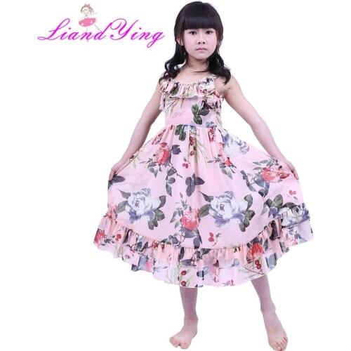 2019 New Girls Dress Baby Dresses Beach Bohemian Summer Floral Princess Party Sleeveless Rose Dress for Girl 2-12Years