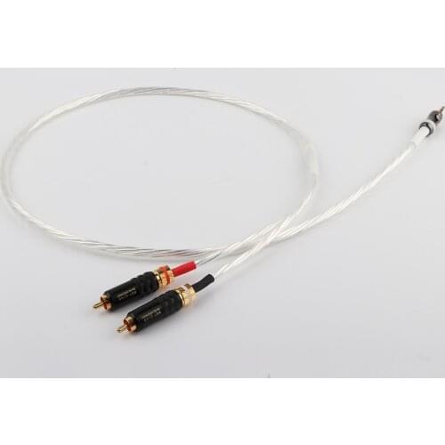 Odin Silver Plated Wire 2RCA to 3.5mm Audio Cable HiFi Stereo AUX Jack 3.5 Y Splitter for Amplifiers Audio Home Theater