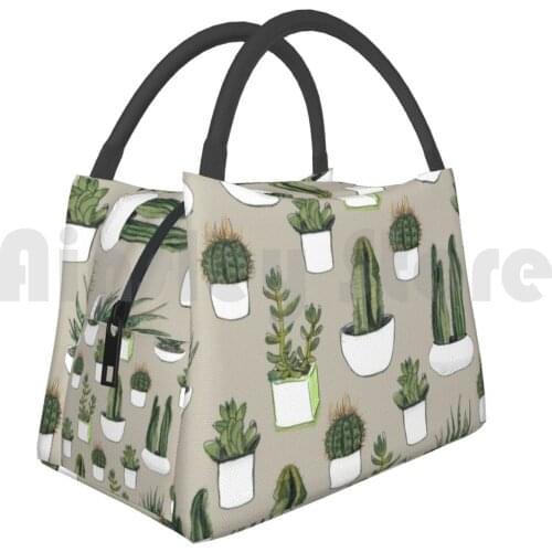 Portable Insulation Bag Watercolour Cacti & Succulents-Beige Cacti Succulents Cactus Succulent Crassula