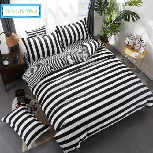 Bed Linens Simple Modern Style Black White Stripes Bedding Egyptian Cotton Bedsheet Comforter Set 3/4pc Quilt Cover Sets Edredon