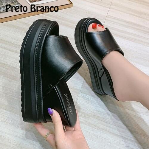PRETO BRANCO 11CM High Heel Slippers Womens Outer Wear 2020 Summer New Thick Bottom Increased Slanted Heel Slippers ZYW-888-2A