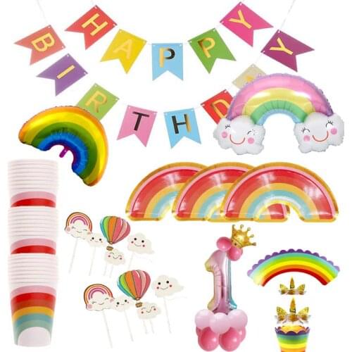 Rainbow Paper plates Cups multicolor Birthday Party Supplies Cake toppers Baby Shower Party for boys Girls Wedding Decorations