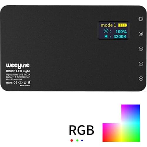 RB08/RB08P Ultra Thin Dimmable LED Video Light LED Display with Battery On Camera DSLR Photography Lighting Fill Light