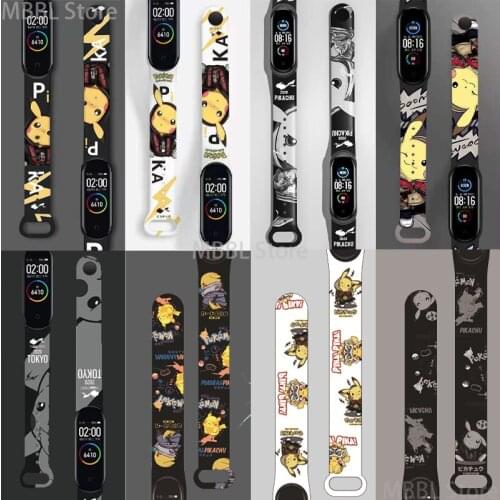 Pokemon Pikachu Strap for Xiaomi Mi Band 3 4 5 6 nfc Creative Anime Graffiti Style Silicone Printed Sport Bracelet wristband