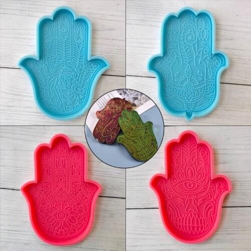 DIY Shiny Glossy Coaster Epoxy Resin Mold Palm Series Cup Mat Pad Silicone Mould 85LF