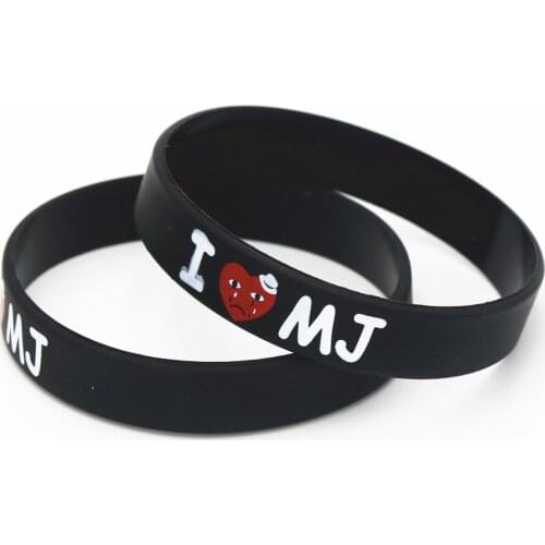 50PC New Black I Love MJ Michael Jackson Silicone Wristband Printed Black Bracelets&Bangles for Music lovers Gifts Jewelry SH154