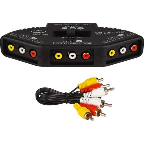 3 in 1 RCA Splitter Audio and Video RCA Switch Box with Cable for Connecting 3 RCA Signal Devices to 1 Monitor