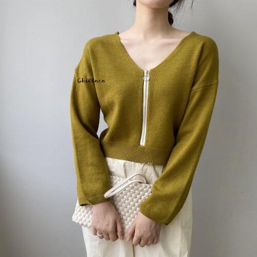 Women V Neck Sweater 2021 New Autumn Winter Solid Long Sleeve Stretch Knitted Pullover Femme Top