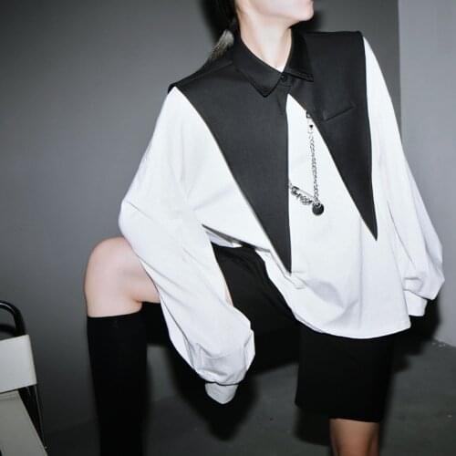 Large pointed collar separable women sping autumn winter long sleeve sweatshirt pullover casual white 2 PCS top female clothes