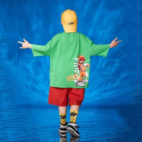 Boys Hip Hop Girls Loose T-shirt Cargo Shorts Child Summer Cartoon Printed Tee Top Street Dance Kids Streetwear Teenage Costume