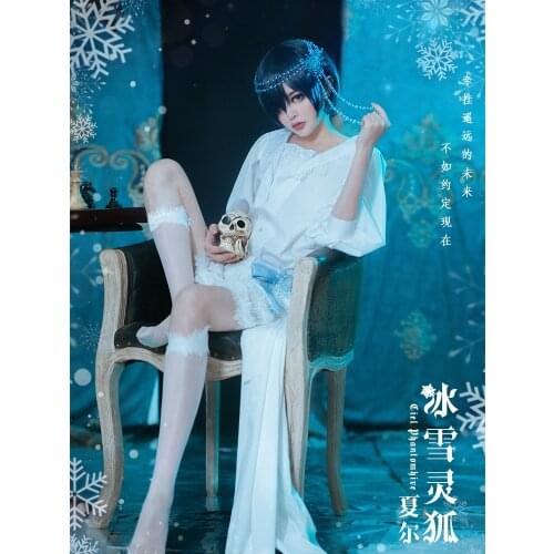 [STOCK]Anime Black Butler Ciel Phantomhive Snow Fox Dress Patry Uniform Lolita Cosplay Costume Women Halloween FreeShipping 2021