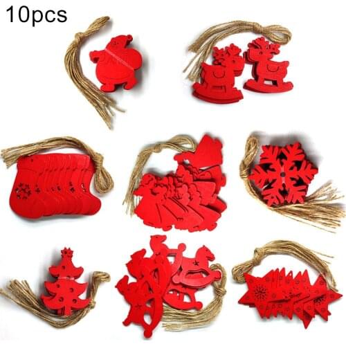 10Pcs Wooden Cute Xmas Tree Deer Snowflake Shape Hole Rope Hanging Ornaments Home Windows Patry Gift Decor