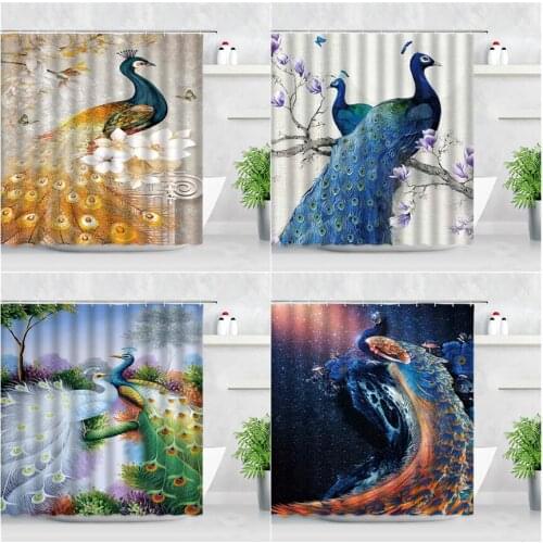 Waterproof Bathroom Shower Curtain Set Green Light Forest Peacocks Butterfly Flowers Print Polyester Fabric Home Decor Curtains