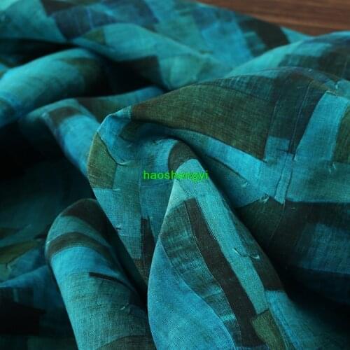 High-quality blue dyed style original printing high-end fabric, retro art style handmade ramie cheongsam fabric