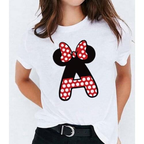 Minnie Mouse Print T shirt Women Custom Name Letter Combination Womens High Quality T-shirt Disney Font A-Z Short Sleeve Tshirt