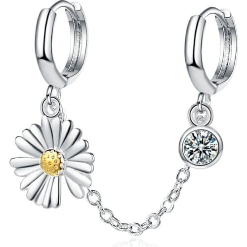 Double Hole Integrated Earrings Small Daisy Chain Round Zircon Earrings Wedding Jewelry Charm Womens Party Accessories