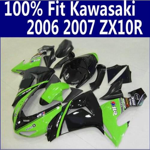 100% fit for Kawasaki fairings Ninja ZX 10R 2006 2007 black green ABS fairing kit ZX10R 06 07 HJ10 +7 gifts