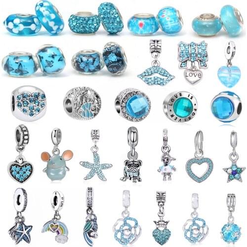 2Pcs/Lot Silver Color Murano Glass Beads Charms fit Original Brand Bracelets Necklaces for Women Jewelry Gift Making Accessories