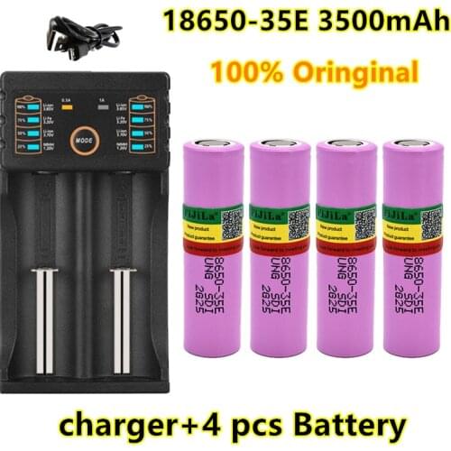 2021 New Original INR18650 35E 3.7V 3500mAh 20A discharge INR18650 35E 18650 Li-ion battery 3.7v rechargable Battery + charger