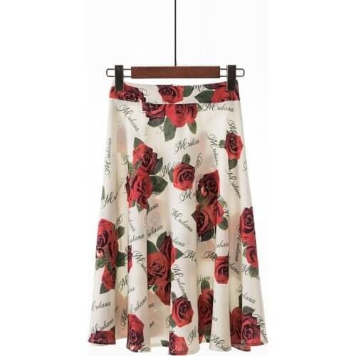 Floral Print Harajuku A-line Skirt Women Summer Sexy Plus Size High Waist Midi Skirt Casual Streetwear Female Pleated Skirts