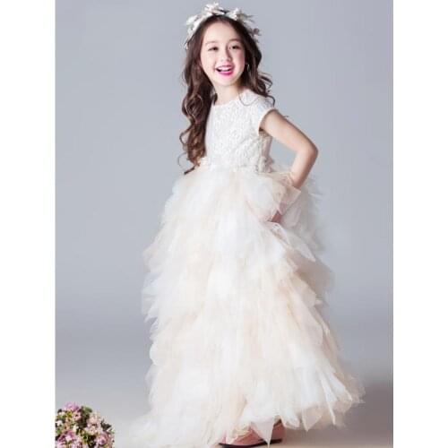 High-end Children Lace mesh stitching Dresses Wedding Birthday Party Evening Gowns Kids Pageant Dress for girls Vestidos L254