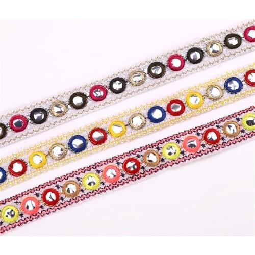 Ethnic Vintage Embroidery Mirror Lace Braided Sequin Ribbon Trim Fashion Garment Fabric Sewing Crafts DIY Accessories 1yard