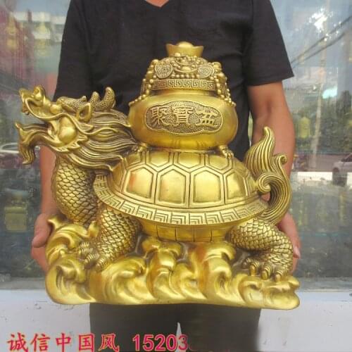 HOT SALE large-Bring in wealth and treasure # office home shop Money Drawing Talisman # dragon turtle FENG SHUI Brass statue