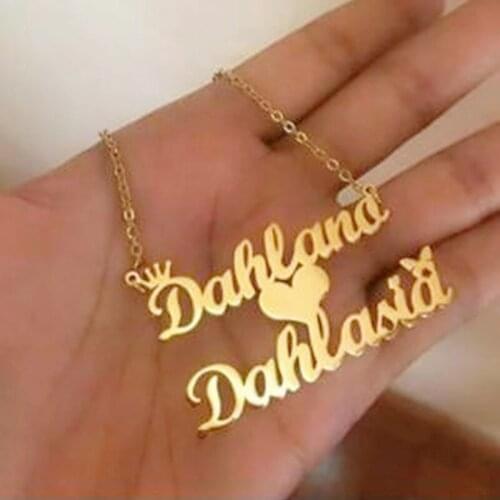 Custom Double Names Pendant Necklace Personalized Jewelry Multiple Nameplate Kolye Two Names Crown Necklace For Women Men Gift