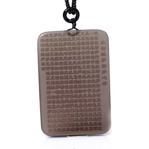 Koraba Fine Jewelry Natural Ice Obsidian Scripture Square Card Pendant Carving Handmade Women Mens Gemstone Necklace